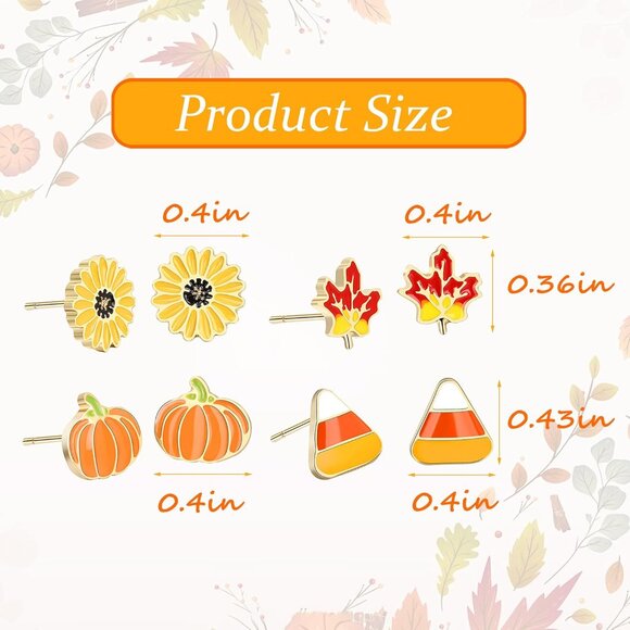 Fall Earrings for Women Pumpkin Sunflower Maple Leaf Candy Corn Stud Earrings Ho - Picture 6 of 6